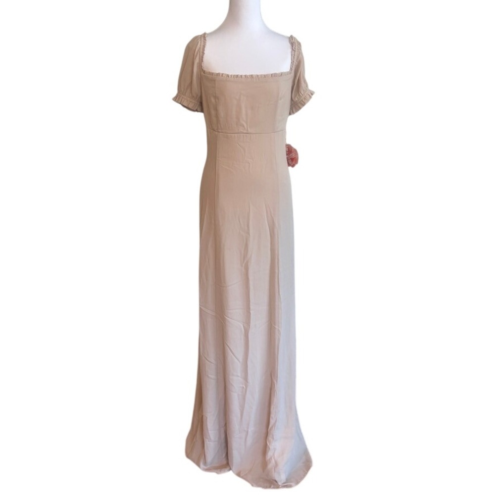 NWT Show Me Your Mumu Brittany Maxi Gown Dress L Beige Square Neck Puff Sleeve‎